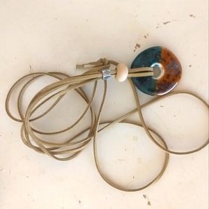❄3/$12 SALE❄ Handmade Glass Ceramic Teal Blue Brown Pendant Necklace